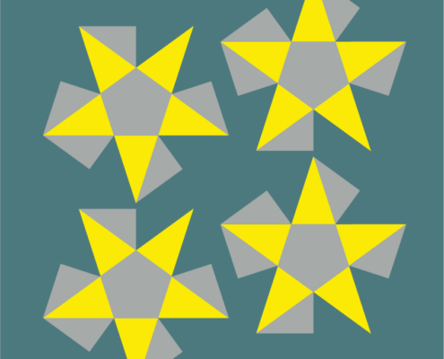 Flattened Stellated Pyramids, sides are coloured yellow_just the cutout area