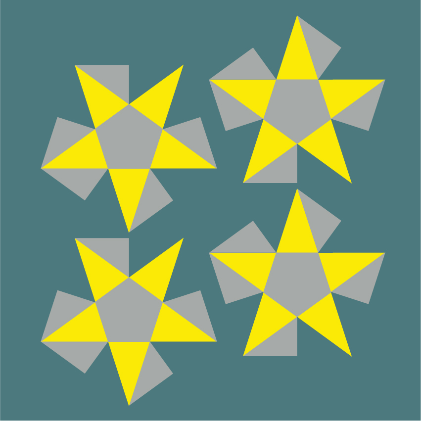 Flattened Stellated Pyramids, sides are coloured yellow_just the cutout area