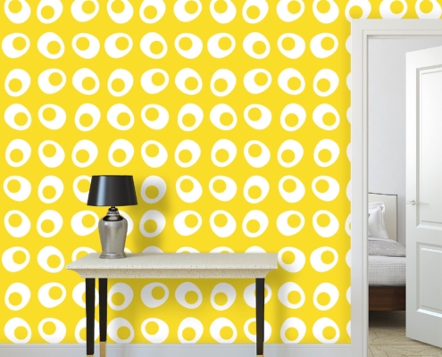 Egg Cups Pattern Wallpaper Design on Vibrant Yellow Background J135