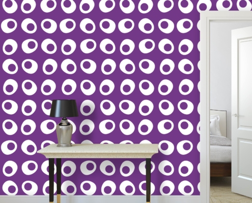 Egg Cups Pattern Wallpaper Design on Rich, Deep Purple Background J150