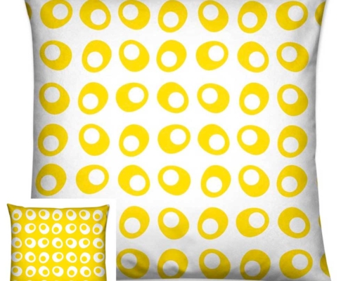 reversible egg cups pattern cushion cover yellow on white background