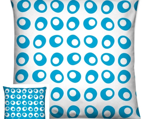 reversible egg cups pattern cushion cover bright cyan blue on white background