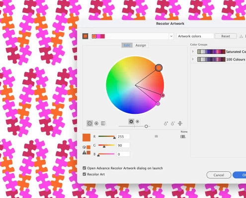Jigsaws in magenta, orange and red x40