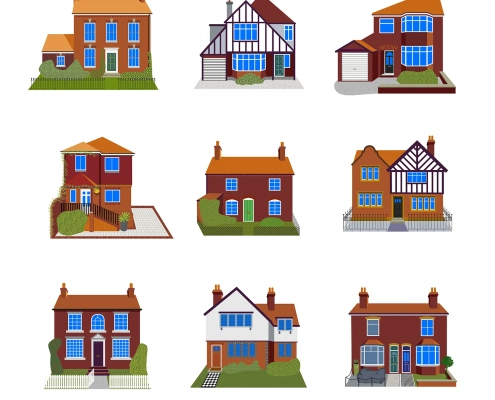 All house illustrations combined, shown on a white background