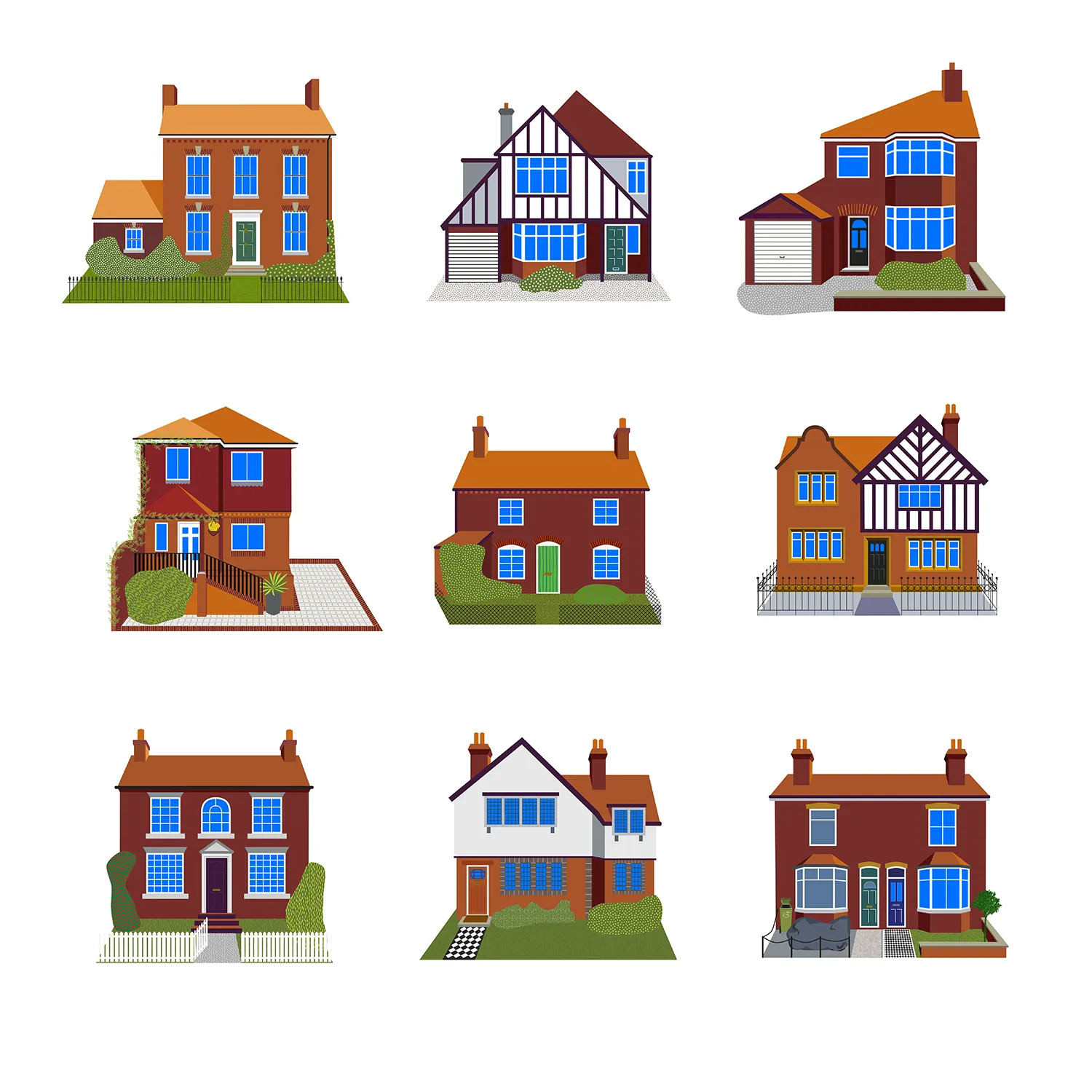 All house illustrations combined, shown on a white background