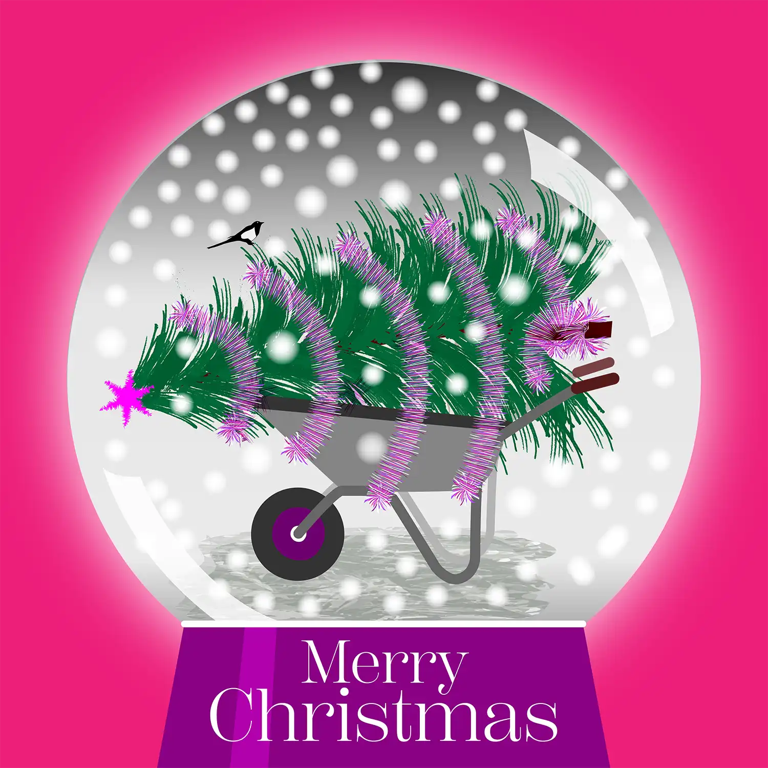 Christmas Tree on a Wheelbarrow G on pink x50