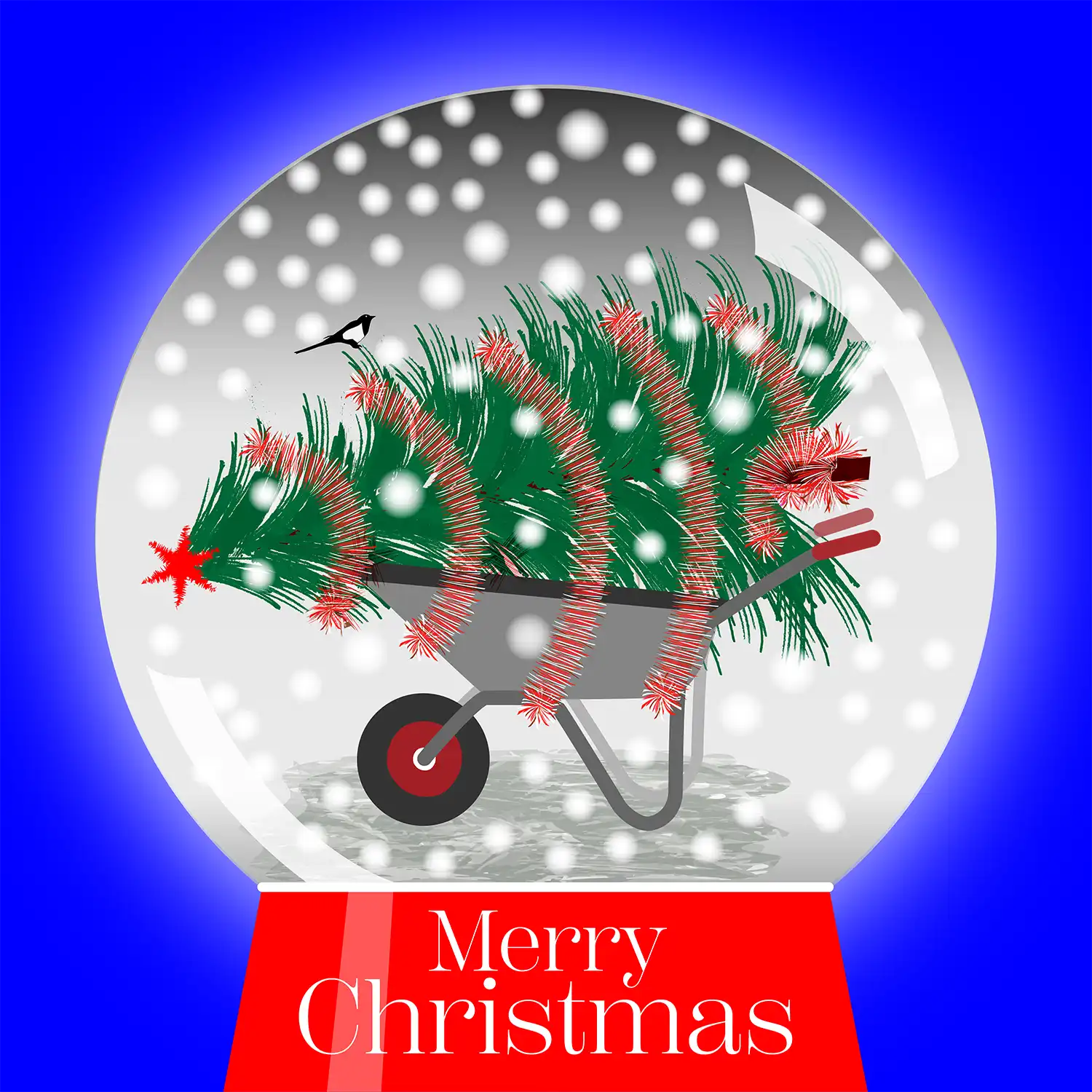 Christmas Tree on a Wheelbarrow H on blue x50