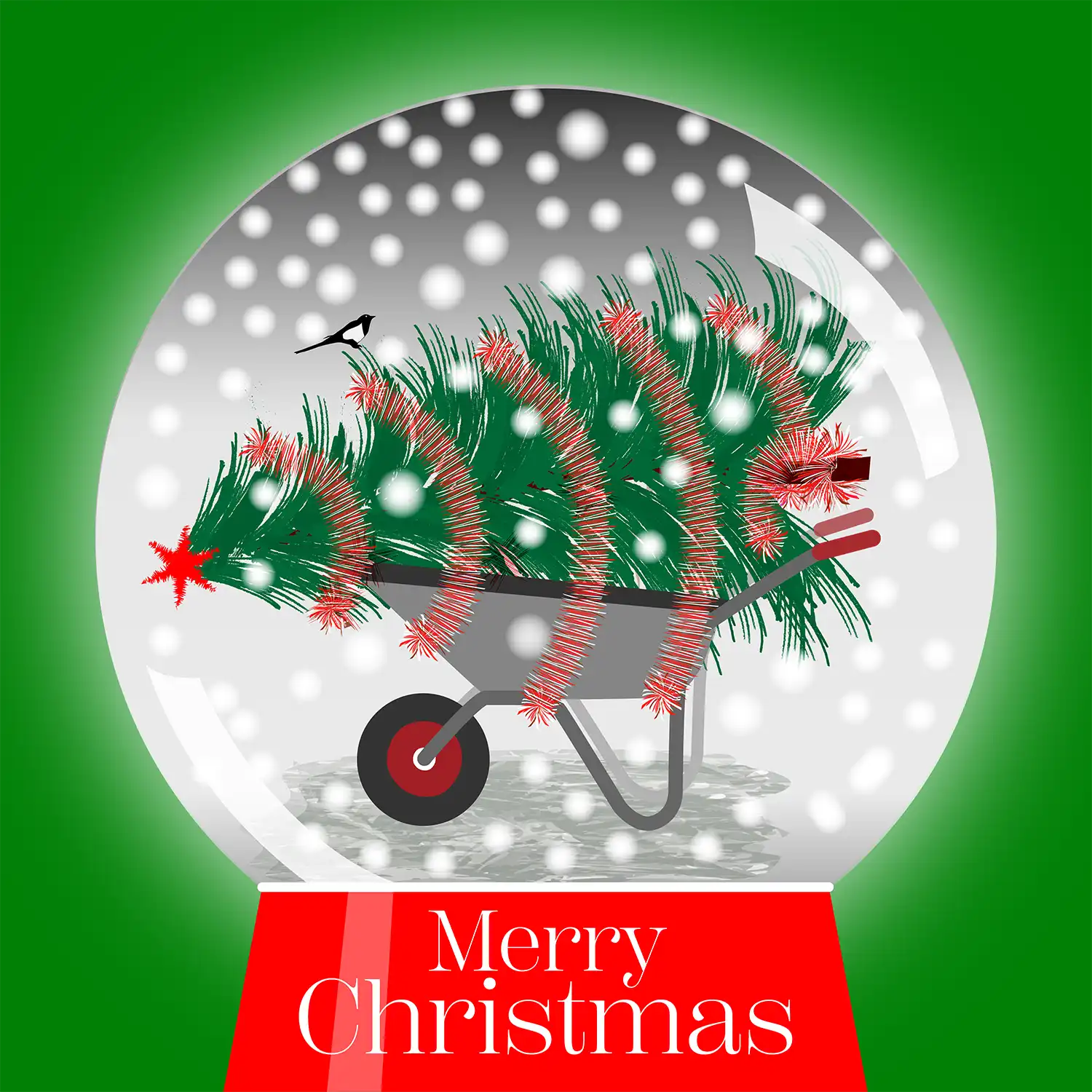 Christmas Tree on a Wheelbarrow H on green x50