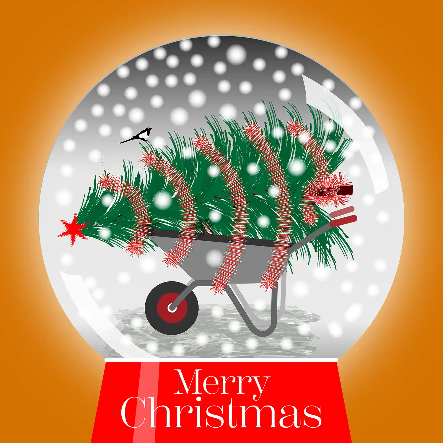 Christmas Tree on a Wheelbarrow H on orange x50