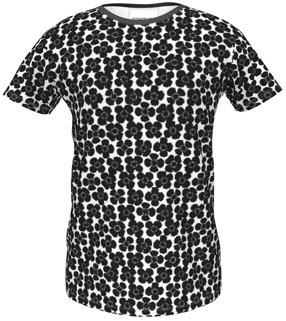 Girls Black Poppies Pattern on White T-Shirt