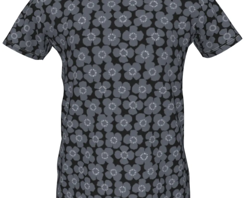 Girls Grey Poppies on Black Pattern T-Shirt