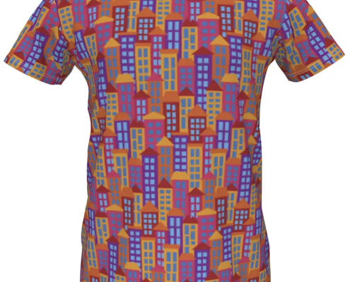 Girls Homes Pattern in Reds and Oranges T-Shirt