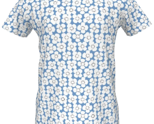 Girls White Poppies on Blue Pattern T-Shirt