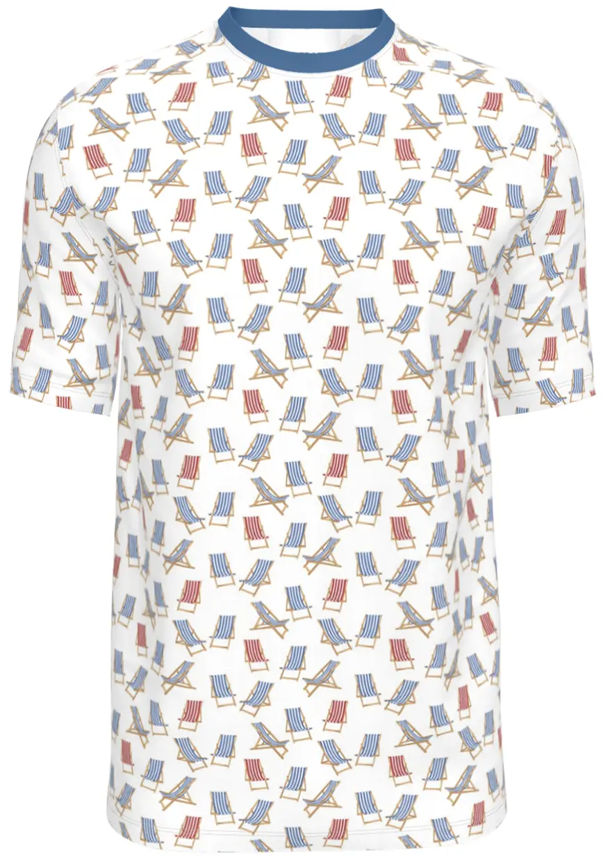 Contrado T-Shirts Deckchairs with both Red-Stripes and Blue-Stripes on White blue collar
