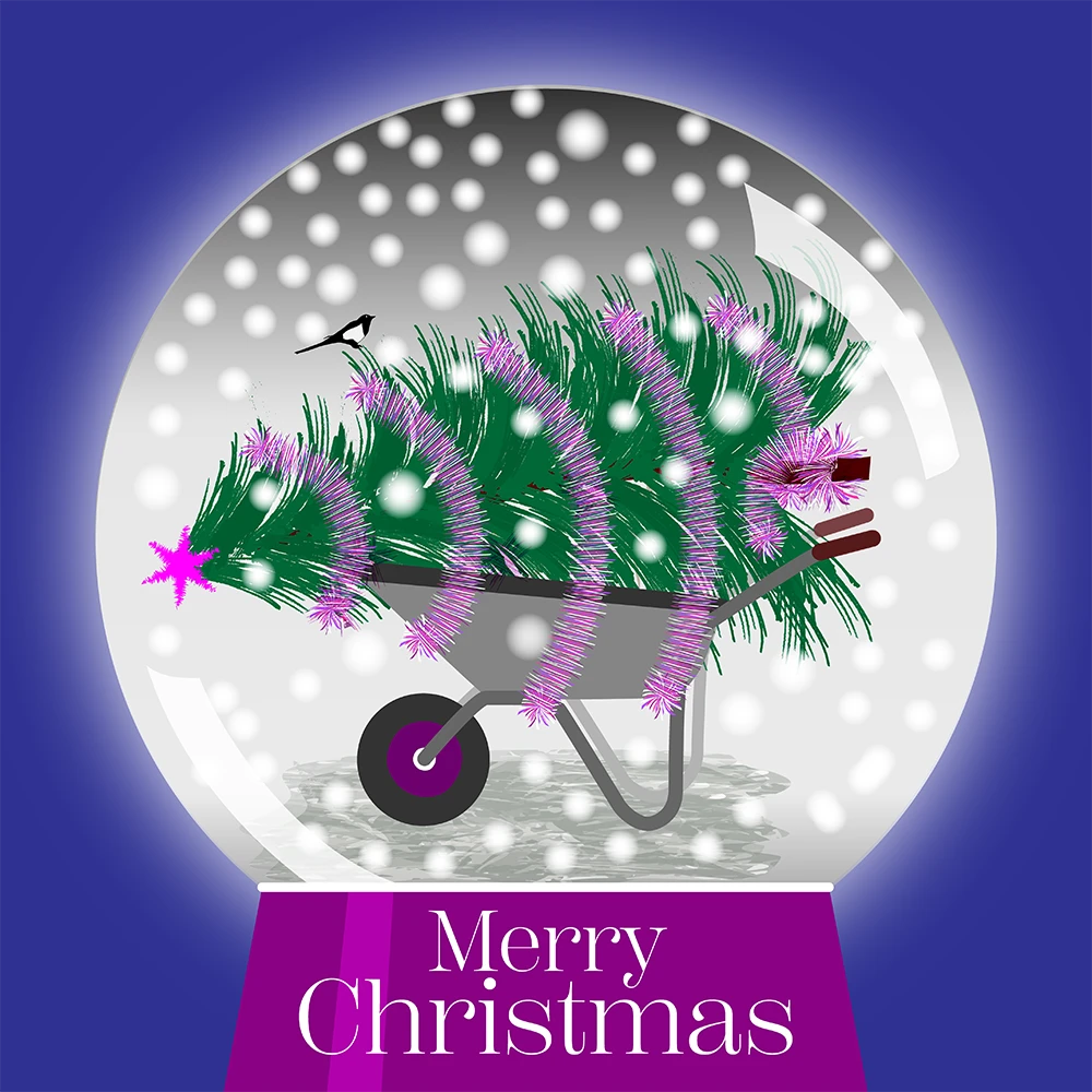 Christmas Tree on a Wheelbarrow G on blue