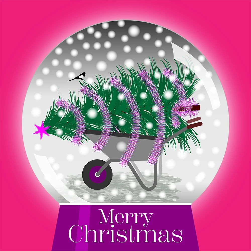 Christmas Tree on a Wheelbarrow G on pink