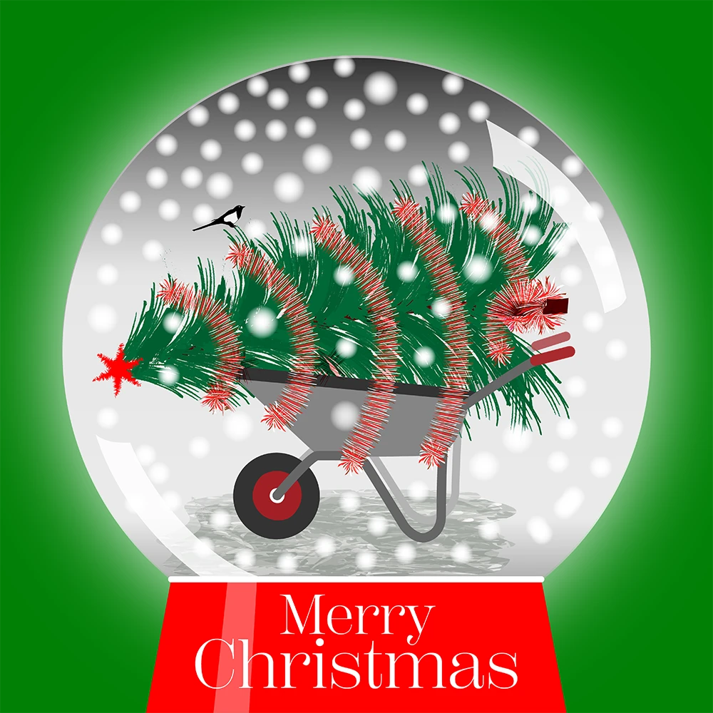 Christmas Tree on a Wheelbarrow H on green