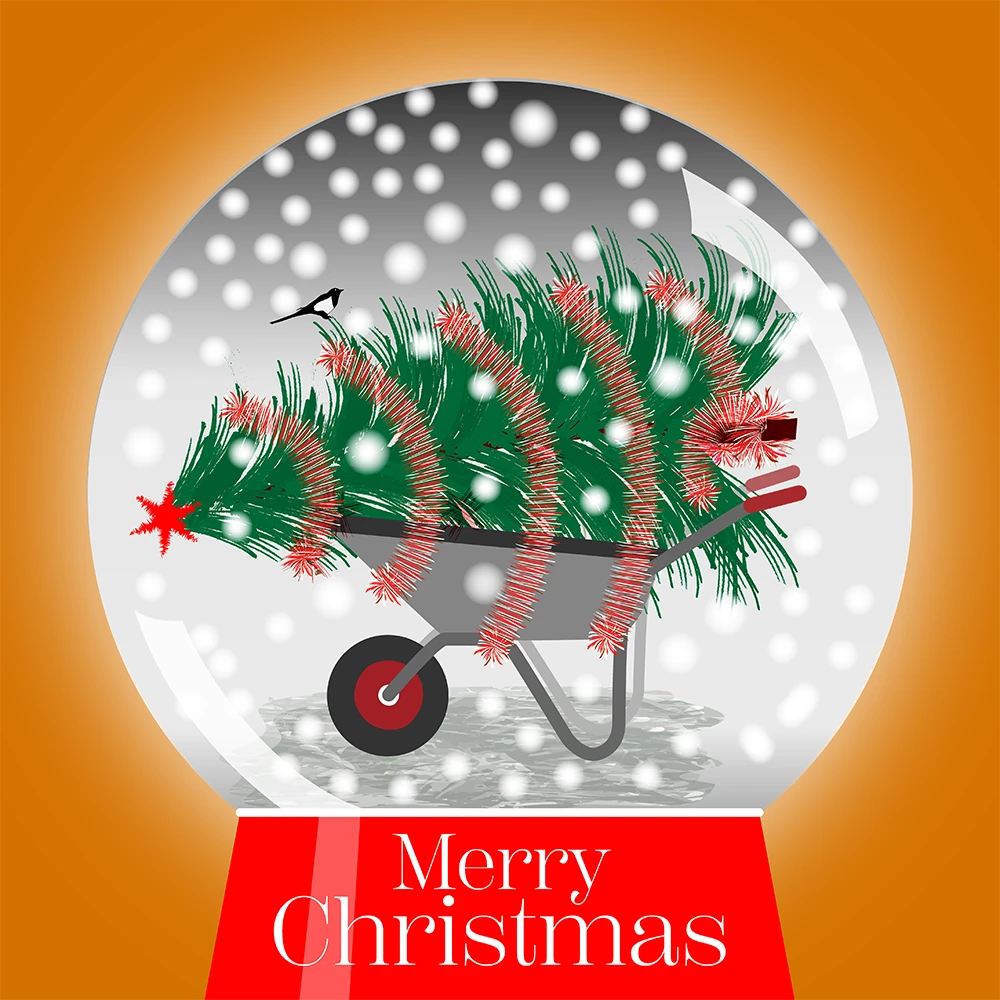 Christmas Tree on a Wheelbarrow H on orange